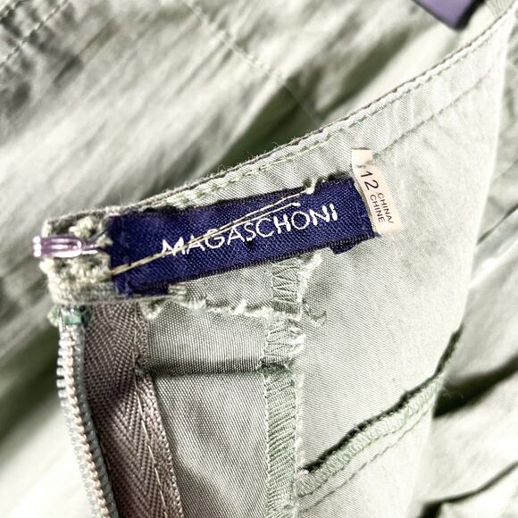 Magaschoni Skirt Pleated Green Pockets A-Line Zip Y2K Retro 90s Sz L - Picture 5 of 5